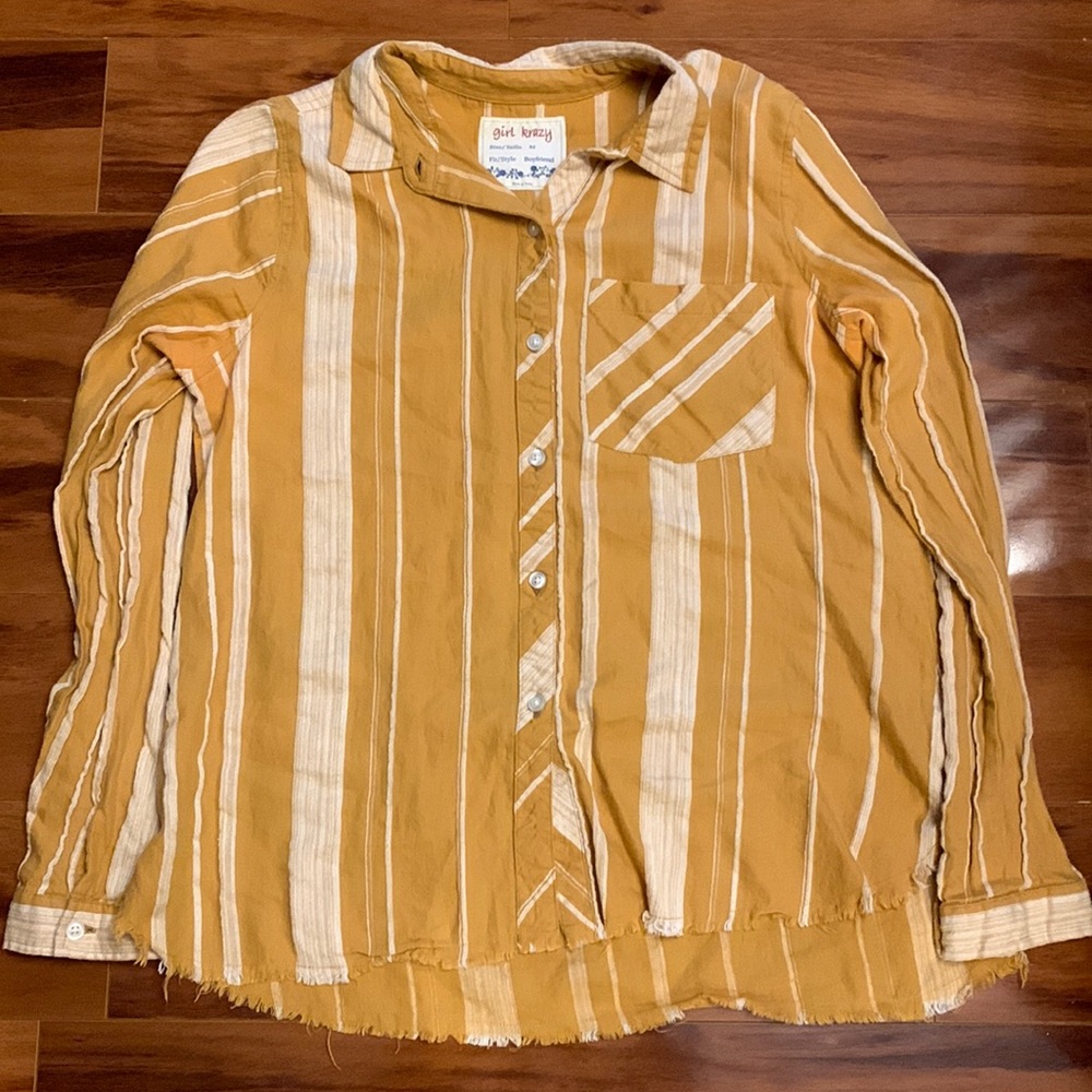 Yellow and white striped button down.